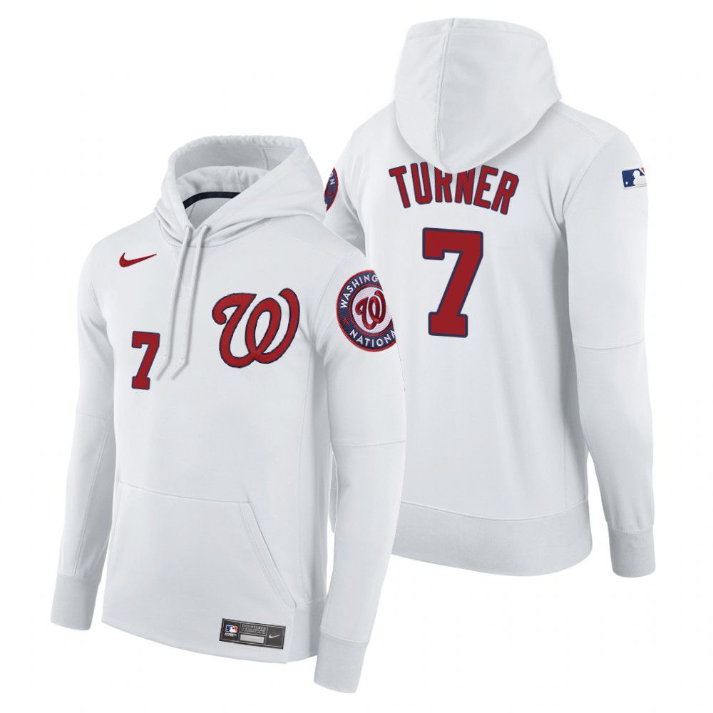Men Washington Nationals #7 Turner white home hoodie 2021 MLB Nike Jerseys